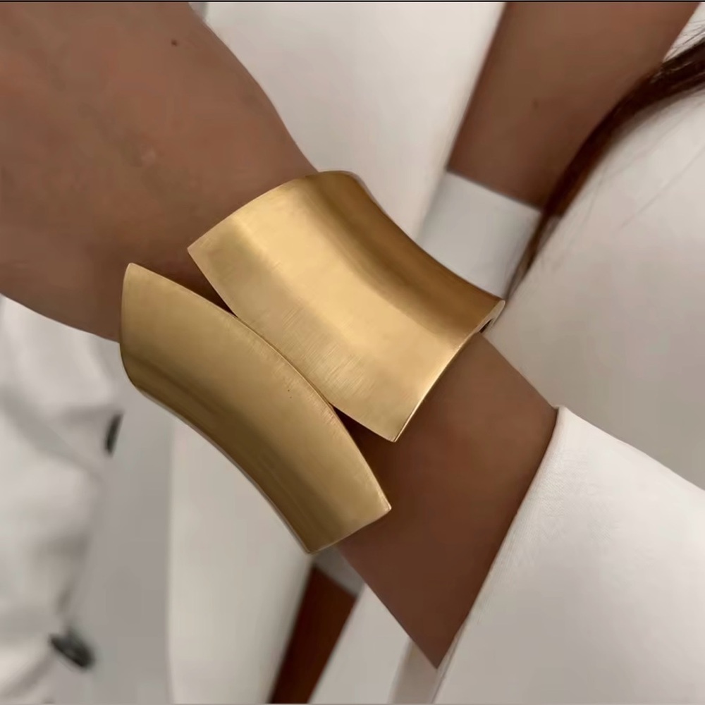 Gold Curved Statement Cuff Bracelet - Women Jewelry
